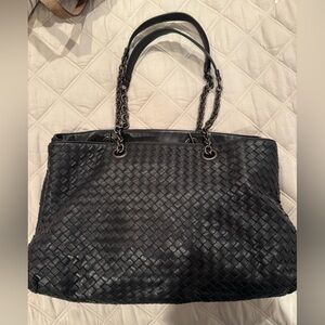 bottega veneta intrecciato duo shoulder bag in midnight